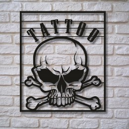 Kafatası ve Dövme Temalı Metal Duvar Dekoru – Dövme Duvar Sanatı, Dövme Sanatçısına Hediye, Stüdyo Dekoru, Dövme Dükkanı Tabelası